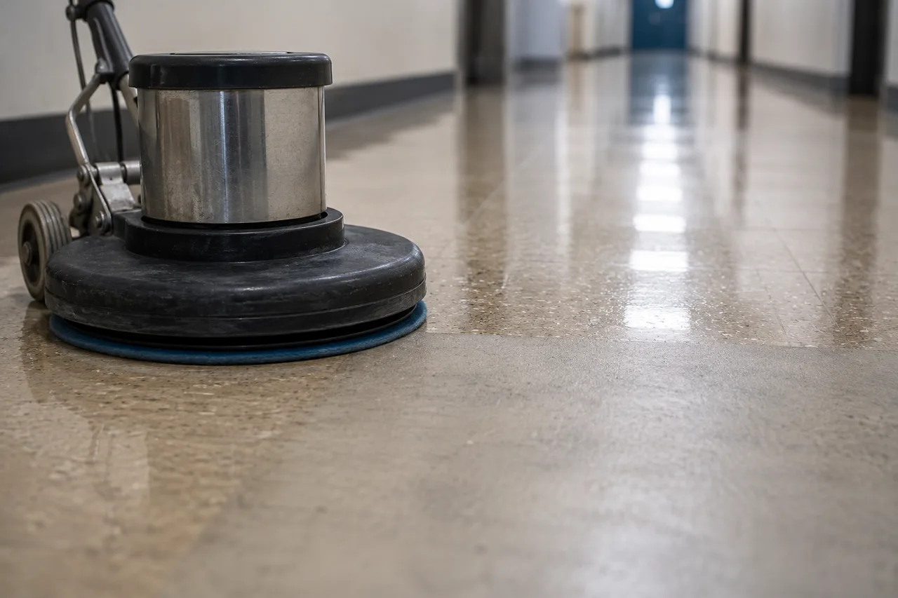 Burnishing a hard floor to a finish